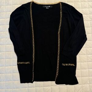 Forever 21 Black Cardigan Sweater with Gold Chains